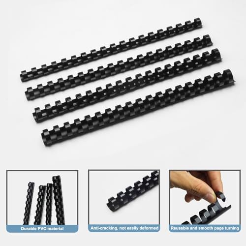 Rayson CR12141618BK Plastic Binding Combs 1/2in. 9/16in, 5/8in, 11/16in, 19-Ring Letter Size, Black Comb Binding Spines, Multi-Size Pack of 80 - Image 4
