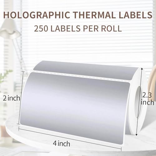 2" x 4" Silver Thermal Label Stickers,Waterproof Thermal Printer Sticker Labels for Gift Wrapping, Self-Adhesive Name Price Tag DIY Custom Logo Design (250 pcs,Silver) - Image 2