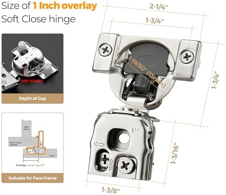Soft Close Hinges for Kitchen Cabinet Hinges, 1 Inch Overlay, 60 Pack - Image 4