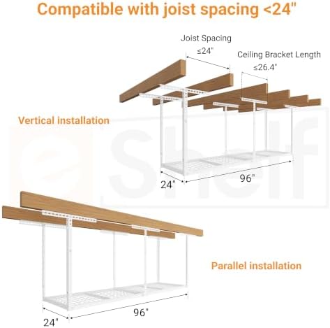 2x8ft Overhead Ceiling Garage Storage Rack, 400LBS Capacity, White - Image 4