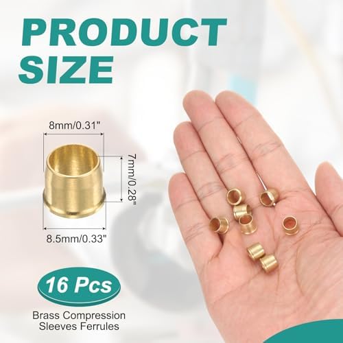PATIKIL 6.35 mm OD Tube Compression Sleeves Ferrules, 16 Pack Brass Ferrule Compression Fittings for Water Oil Air Pipes - Image 2