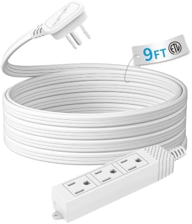 TiFFCOFiO Flat Plug Extension Cord, 9 FT 3 Prong Outlet Strip, 3 Grounded Outlets for Home Office and Travel, 13A/1625W, ETL Listed by TiFFCOFiO