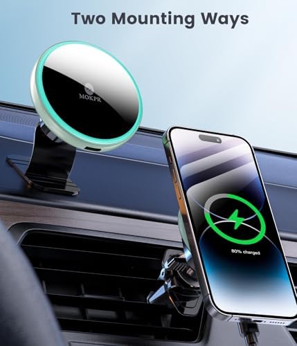 for Magsafe Car Mount Charger 15W LED RGB Car Phone Holder for Dash Vent - Image 2