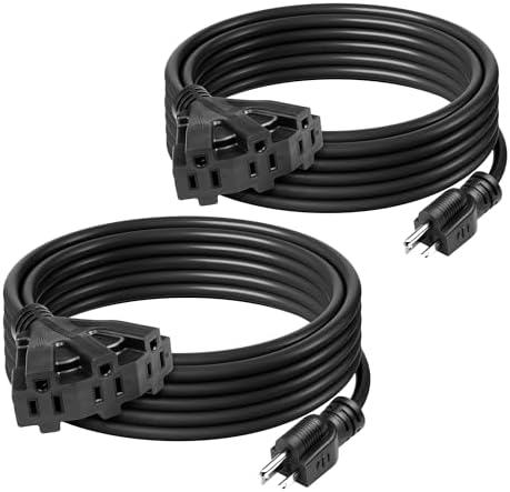 BN-Link's 2 Pack Outdoor Extension Cord Set is Ideal for Holiday Yard Decorations and Garden Equipment. with Three outlets You can Plug in Loads up to a Total of 13amps/1625watts. (Black, 25ft) by BN-LINK
