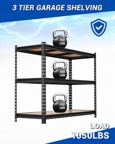 OUTLANE 3 Tier Garage Shelving Heavy Duty,1050 LBS Adjustable Rack Shelf - Image 3