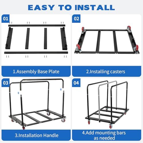 Folding Table Cart, Heavy Duty Panel Cart with 1,800LBS Capacity & 10 Table Holder, Features Swivel Casters for Easy Transport, Ideal for Catering Events, Wedding Receptions, and Conference Setups - Image 6