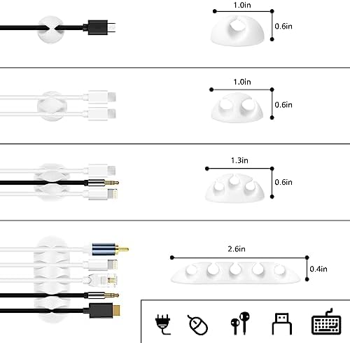 White Cable Management Organizer Kit, 2 Wire Sleeve Protector, 41 Self Adhesive Cable Clips Holder, 10pcs+2 Roll Reusable Cable Ties and 100 Cable Zip Ties for TV Computer Cord Tidy Under Desk - Image 6