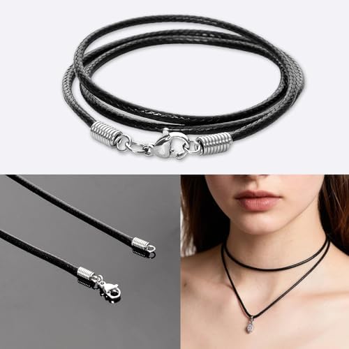Black Leather Necklace Cord with Clasp Braided Wax Rope Chain for Men Women with Stainless Steel Clasp 2mm Leather Cord Necklace for Pendant - Image 5