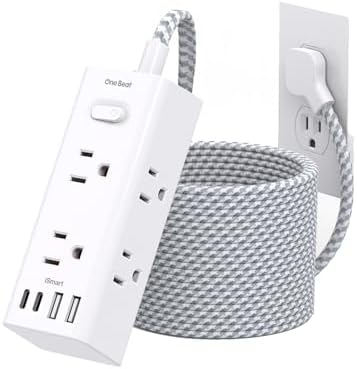 Flat Plug Extension Cord 25Ft, Surge Protector Power Strip 25 Ft Long Cord by OneBeat