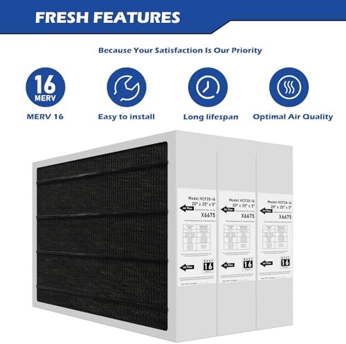 X6675 Merv 16 Air Filter 20x25x5 Efficient Air Filter Compatible with Lennox X6675 and Lennox HCC20-28 Furnace HVAC System, Part Number HCF20-16, 3 Pack - Image 4