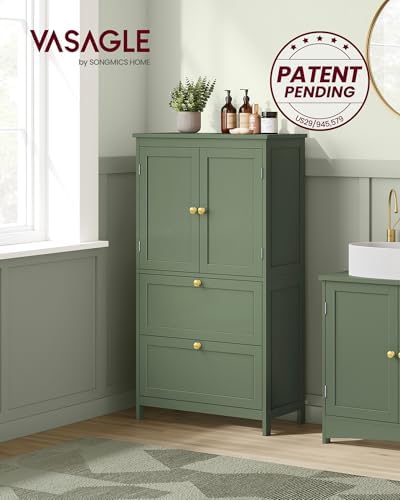 VASAGLE Bathroom Floor Cabinet with 2 Doors, 2 Drawers, Forest Green - Image 4