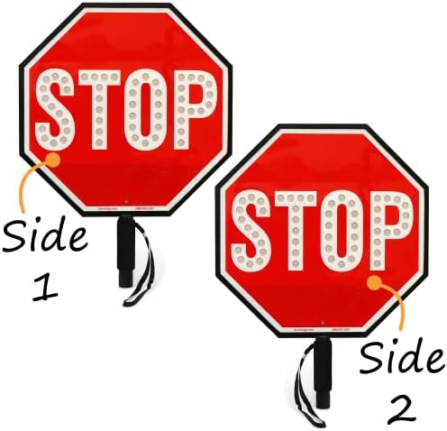 SmartSign LED STOP Paddle - Reflective Hand Held Stop Sign with Handle, 18" Double-Sided, Steady/Flashing LED Light Modes, Rechargeable, Foam-Padded Grip, Red, Pack of 1 - Image 2