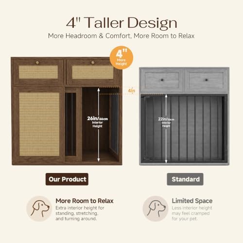 PureCozy 3-Piece Double Dog Crate Furniture, 120 Inch, Dark Oak - Image 6