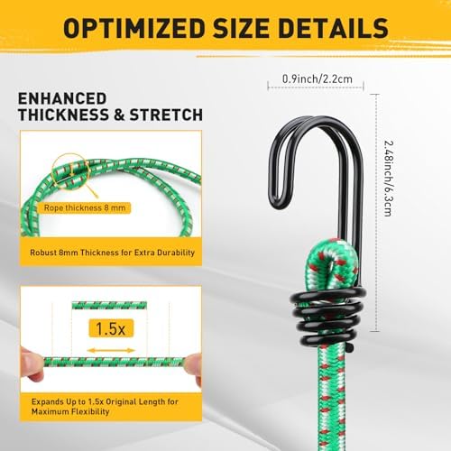 Bungee Cords Heavy Duty Outdoor: 40-Piece Premium Rubber Bungee Cords with Hooks in a Storage Jar Includes 10", 18", 24", 30", 36", 48" Bungee Cord for Camping, Tent, Fastening Items - Image 3