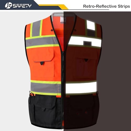 JKSafety Hi-Vis Unisex Surveyor Safety Vest Heavy Duty PPE Inner Pockets ANSI/ISEA Compliant - Image 4