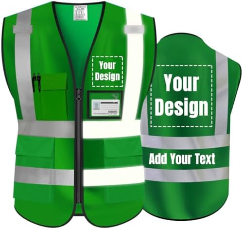 High Visibility Reflective Safety Vest Customize Logo Hi Vis Protective Workwear Outdoor Work Vest (4XL, Green) by YOWESHOP