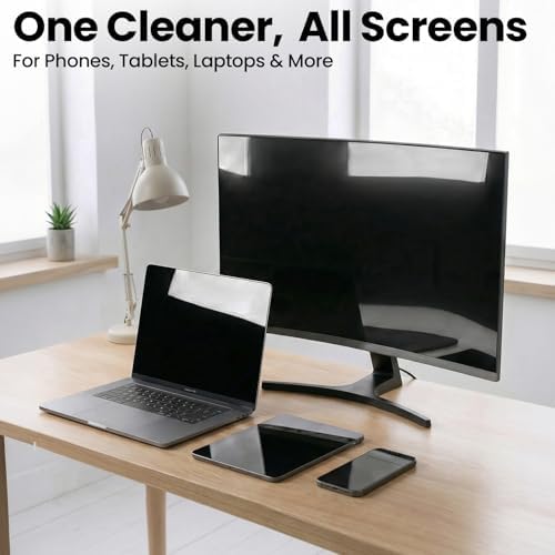 EVEO Car Screen Cleaner Spray and Wipe -2-in-1 iPhone Cleaner, iPad Screen Cleaner & Phone Screen Cleaner - Touchscreen Mist Cleaner for Laptop, Computer, MacBook and More - 2 Pack (Grey & Purple) - Image 4