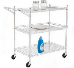 3-Tier Rolling Utility Cart 500 Lbs Capacity Rolling Carts, Wire Rolling Cart with Handle Bar Commercial Rolling Storage Trolley Utility Shelf Plant Display Shelf Food Cart, Low Handle by Unknown