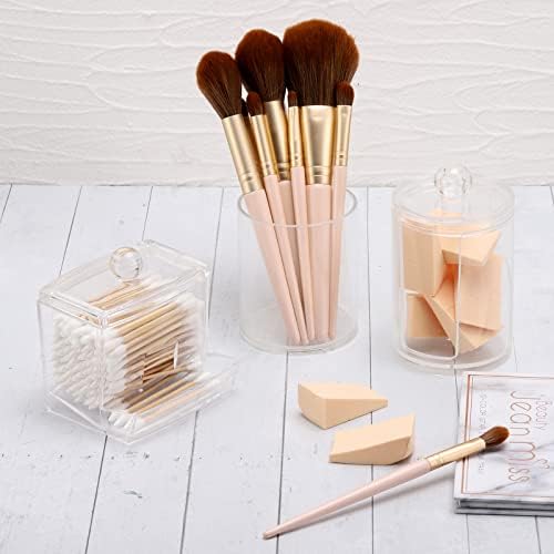 Tbestmax Bathroom Organizer Accessories Set-10 OZ,7 OZ Qtips Holder Storage with Clear Plastic Lids, Cotton Ball/Swabs Dispenser, Apothecary Container Jar 3 Pcs - Image 6