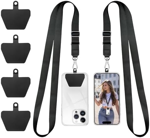 Doormoon Phone Lanyard, Adjustable Neck Strap with 4 TPU Patch for Phone Case Keys ID Badges Universal Cell Phone Lanyard Compatible with iPhone, Samsung, Most Smartphones, 2 Pack, Black Black by Doormoon