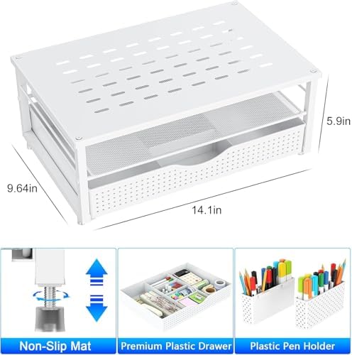 gianotter Desk Organizers and Accessories, Monitor Stand with Drawer and 2 Pen Holder, Desktop Organizer Suitable for Offices and Dormitories (White) - Image 5
