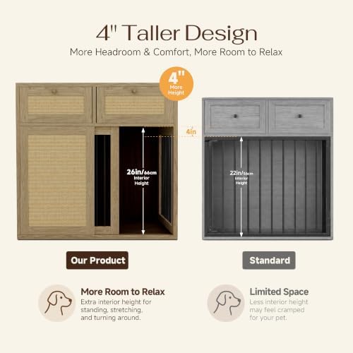 PureCozy 3-Piece Double Dog Crate Furniture, 120 Inch, Light Oak - Image 6