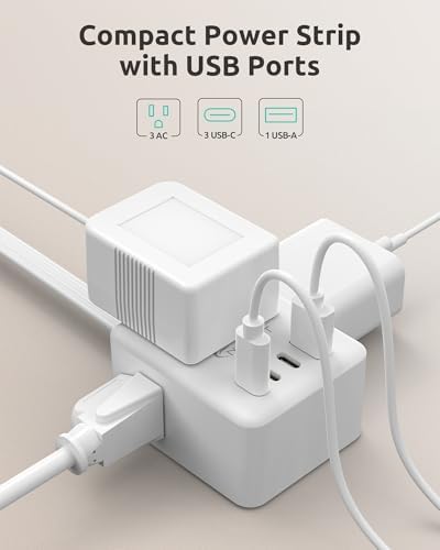 3FT Short Extension Cord with Outlet Cover, 3 Outlets and 4 USB Ports - Image 2