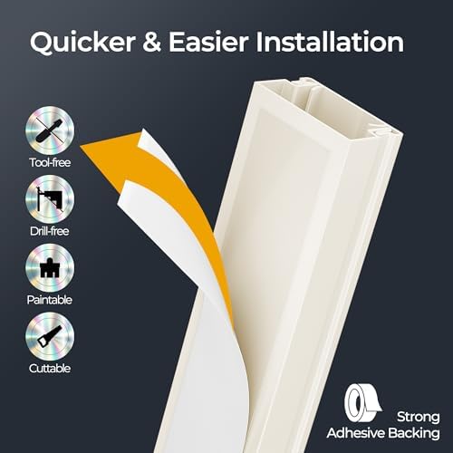Cord Hider Kit, 113.4in Cord Covers for 2-4 Wires on Wall, Self-Adhesive Cable Hider Wire Covers for Cords on Wall, Paintable Cable Cover Raceway, Cord Hider for Walls Mount Tv, W0.95 H0.55in, Beige - Image 3
