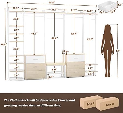 Aheaplus Closet System with 6 Drawers, 8FT Wood & Metal Closet Organizer - Image 7