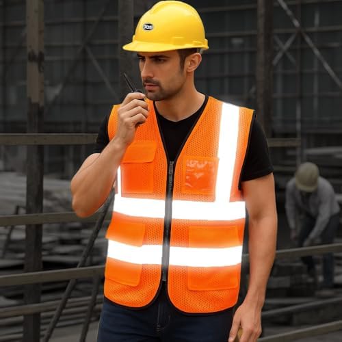 Reflective Safety Vest for Men Women 6 Pockets High Visibility Construction - Image 2