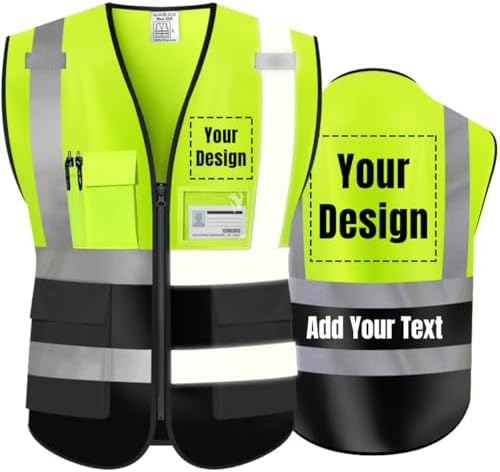 High Visibility Reflective Safety Vest Customize Logo Hi Vis Protective Workwear Outdoor Work Vest (2XL, Yellow black) by YOWESHOP
