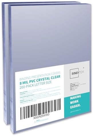 Binditek 8 Mil PVC Binding Covers, 8.5 x 11 Inches, Clear, 200 Pack by Binditek