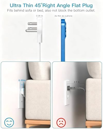 15Ft Long Extension Cord with Ultra-Thin Flat Plug, 8 Widely Spaced Outlets - Image 3