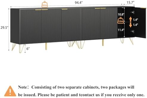 Storage Cabinet with 3 Fluted Doors and Adjustable Shelves, Black, 2pcs丨Modern Wood Accent Table, Sideboard Buffet Cabinet, Console Table for Living Room, Hallway, Entryway - Image 2