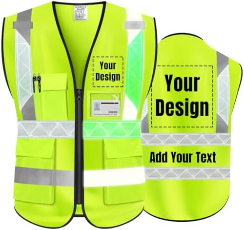 Luminous Safety Vest Customize Logo Outdoor Work Vest with Luminous Hi-Vis Reflective Strips (3XL, Yellow) by YOWESHOP