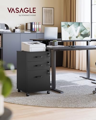 VASAGLE 3-Drawer Mobile File Cabinet, Home Office, Locking, Printer Stand - Image 2