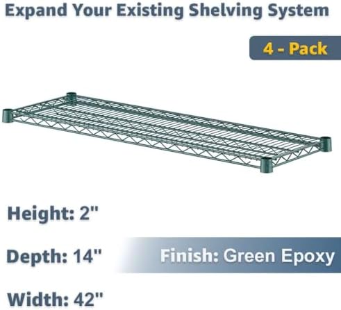 Pantry Organizer NSF 14"x42" Green Wire Shelves 4-Pack | Metal Storage Rack Add-On Unit Shelf - Image 2
