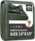 RAINDEWAY 15x15 Feet Tarp Waterproof,9Mil Green/Black Poly Tarps Cover by RAINDEWAY