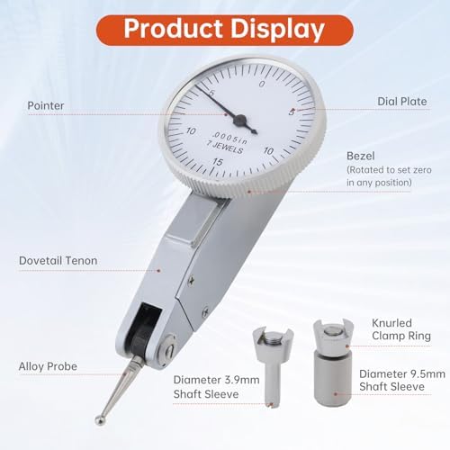 Dial Test Indicator with Storage Case, 0-0.03"/0.0005" Test Indicator with 2 Steel Dovetail Clamps 3/8'' and 5/32'' for Machine Set-Up, Narrow Area Measurement, for Machinist Engineer Inspection Tool - Image 3