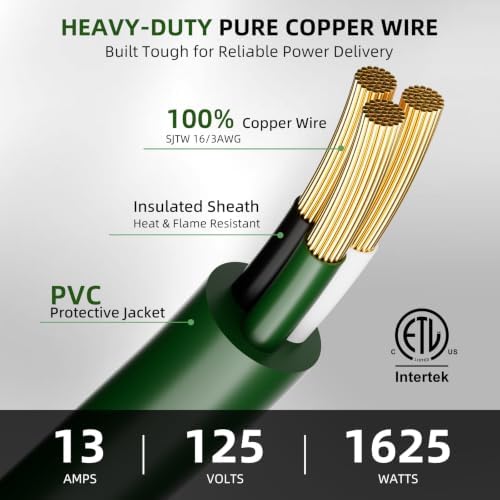 Christmas 50 FT Outdoor Extension Cord with Multiple Outlets, 6 Evenly Spaced Outlets with Indicator Lights, 16/3 SJTW Weatherproof Power Cord Outdoor for Christmas, Halloween, Holiday Decorations - Image 3