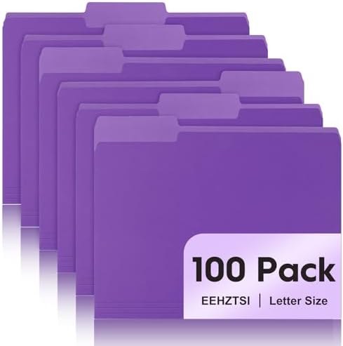100-Pack Color File Folders, 1/3 Cut Tab, Letter Size Manilla Folder for School/Office/Classroom, Purple by EEHZTSIOFFICE