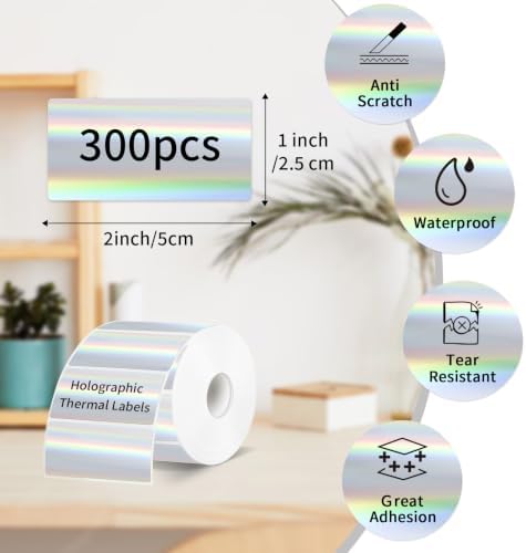1 * 2 Inch Holographic Thermal Labels, Direct Thermal Stickers, Printable Labels for DIY Logo Design, QR Code, Name Tag, Price Tag & Packaging, 300Pcs/Roll - Image 4