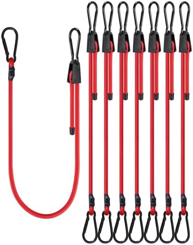Lucky Straps 48" Red Adjustable Carabiner Bungee Cords with Hook, 8 Pack by LuckyStraps