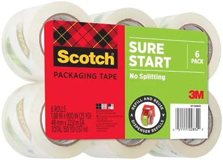 Scotch Sure Start Packing Tape Clear | Quiet Unwind | Easy Start Technology | 1.88 in x 25 yd | 6 Rolls, Pack of 6 - Image 2