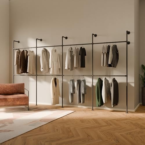 pamo Industrial Clothing Rack Wall Mounted Black – 154" W × 87" H, 1100 lbs by pamo