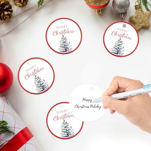 G2PLUS 100Pcs Christmas Tags for Gift, 2'' Round Merry Christmas Tree Paper Gift Tags with String for DIY Crafts, Prensent Wrapping, Xmas Holiday Party Favors - Image 4