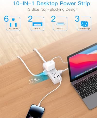 One Beat 15Ft Extension Cord with Multiple Outlets,Flat Plug Power Strip - Image 3
