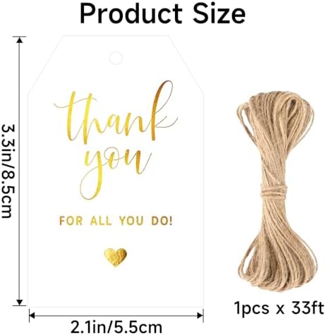 joycraft Thank You Tags with String, 50Pcs Gold Foil Gift Tags, 3x2 in - Image 2