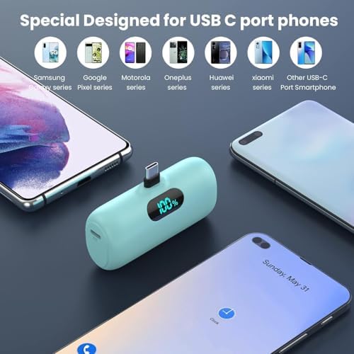 Mini Portable Charger USB C Power Bank,5000mAh PD Fast Charging Battery Pack Built-in USB-C Connector Travel Essential for iPhone17/Pro/17Pro Max/16e/Air/16 Plus/16Pro Max/15 All Series,Android Green - Image 6