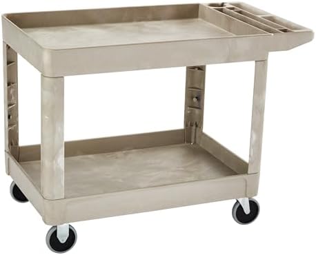 Rubbermaid Commercial Products Heavy Duty 2-Shelf Utility/Service Cart, Medium, Lipped Shelves, Storage Handle, 500 lbs. Capacity, Beige, for Warehouse/Garage/Cleaning/Maintenance by RubbermaidCommercialProducts